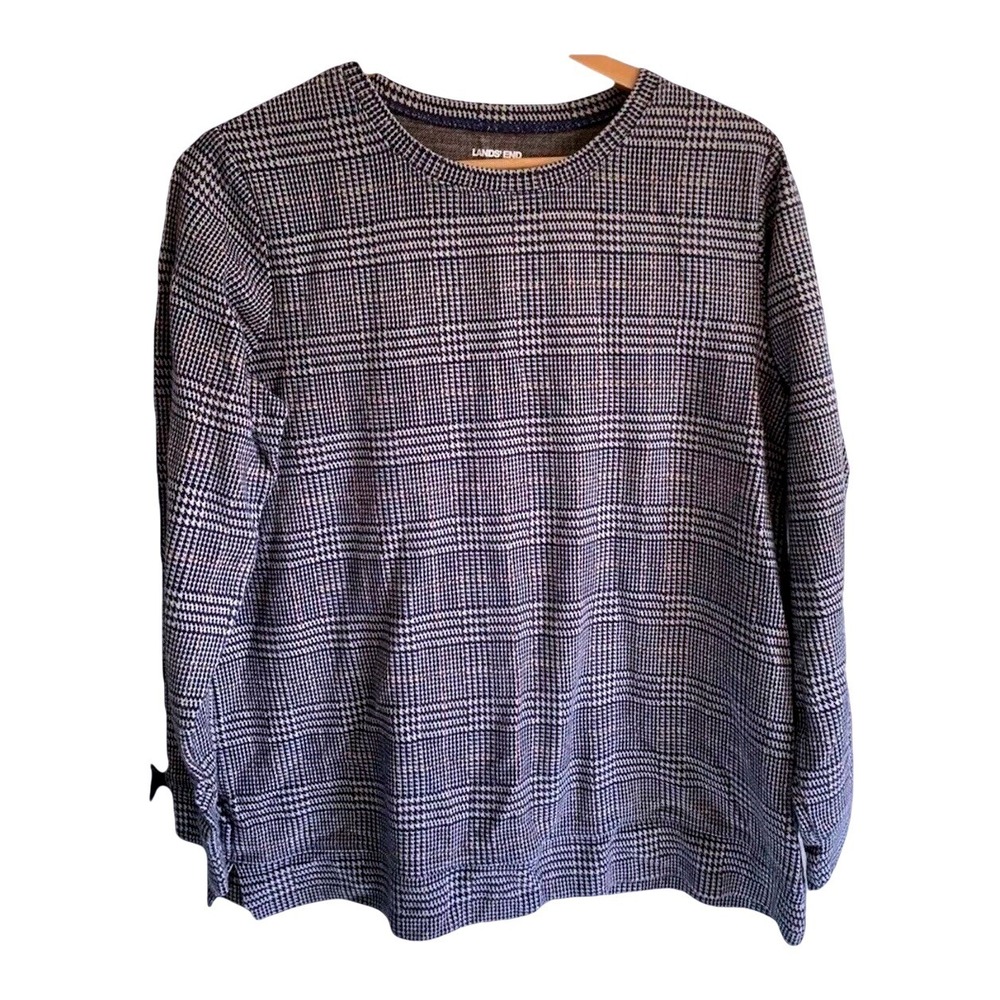 Lands' End Plaid Long Sleeve Top L Glen Check Classic Preppy Dark Academia - Picture 1 of 9